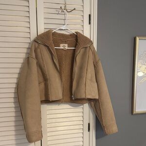 Urban Outfitters Camel Cropped Sherpa Jacket